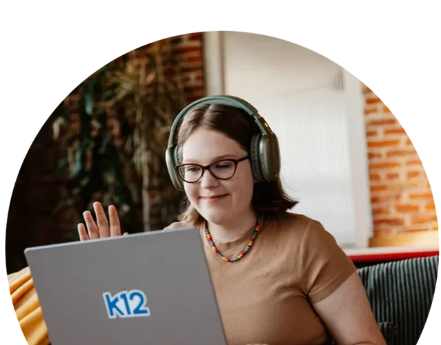 Student working with her laptop at home
